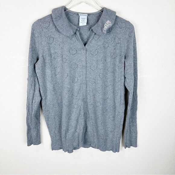 Betty & Veronica Grey Heart Valentines Sweater Cardigan Collar Size 0 - Picture 2 of 9